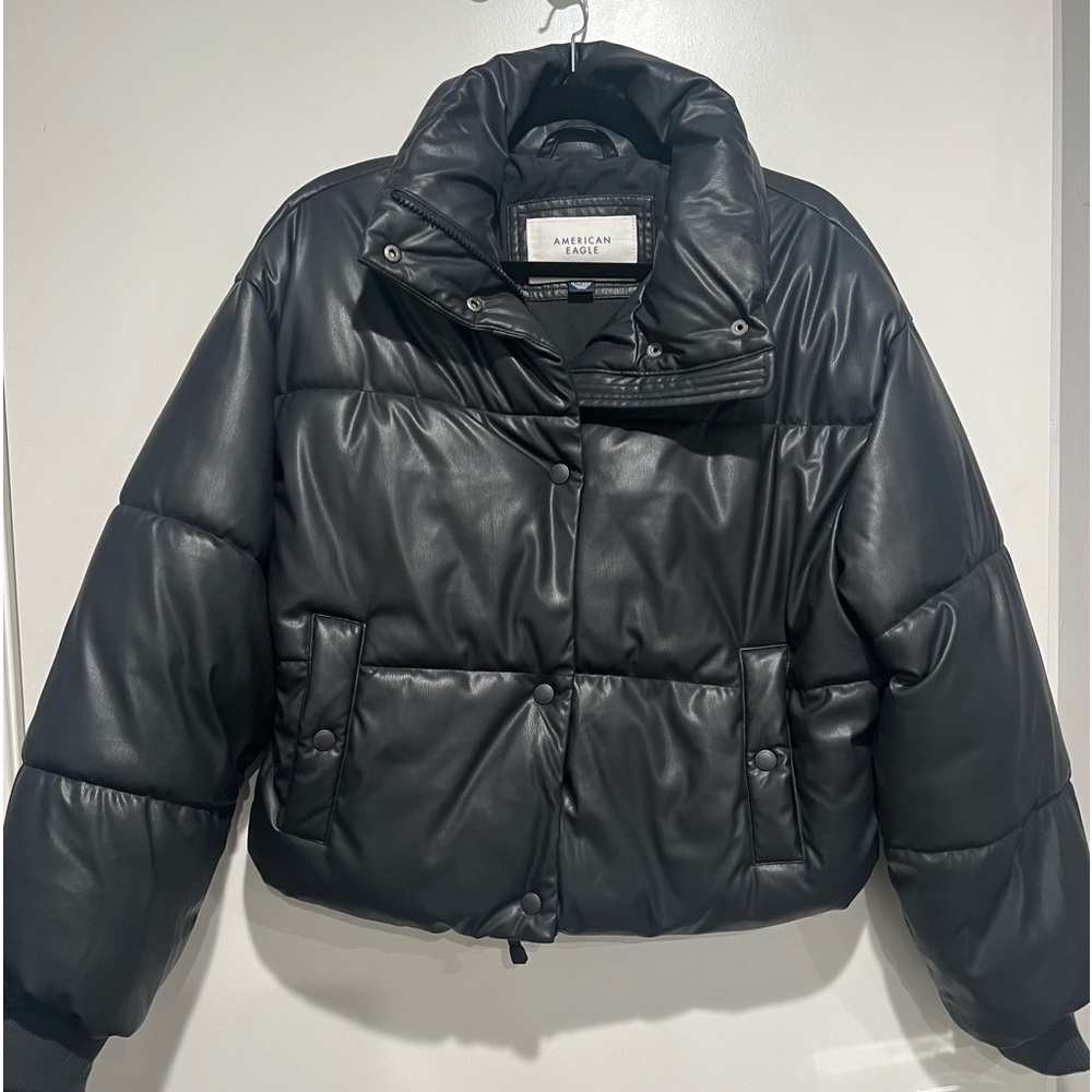 American Eagle Faux Leather Bomber - Black